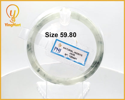 Yingmart 59mm PNJ180441 Certified Natural Yellowish green white, grey white, black spots jadeite jade bangle, Real Gemstone Bracelet