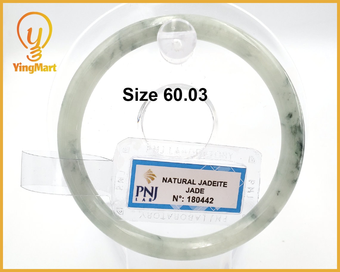 Yingmart 60mm PNJ180442 Certified Natural yellow Green White. Grey White. Black spots jadeite jade bangle, Real Gemstone Bracelet, Vintage