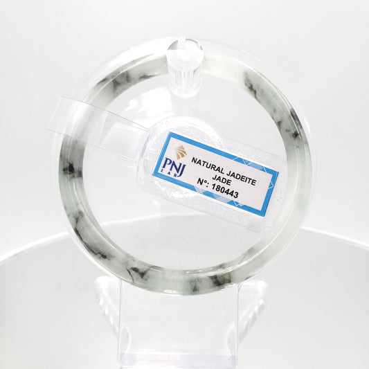 Yingmart 59mm PNJ180443 Certified Natural white, grey white, black brown spots jadeite jade bangle, Real Gemstone Bracelet