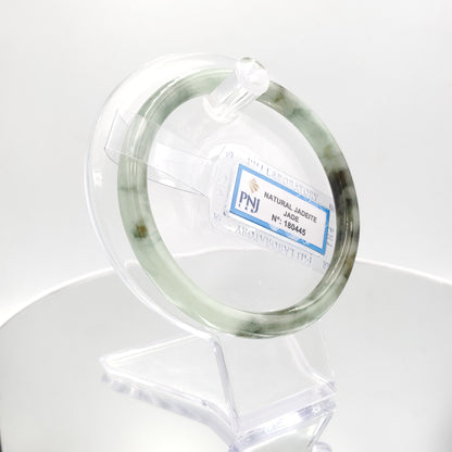 Yingmart 60mm 180445 Certified Natural Light green, grey white, black brown spots jadeite jade bangle, Gemstone Bracelet,Vintage Jewelry