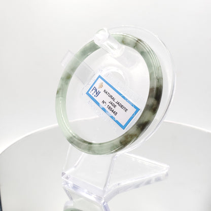 Yingmart 60mm 180445 Certified Natural Light green, grey white, black brown spots jadeite jade bangle, Gemstone Bracelet,Vintage Jewelry