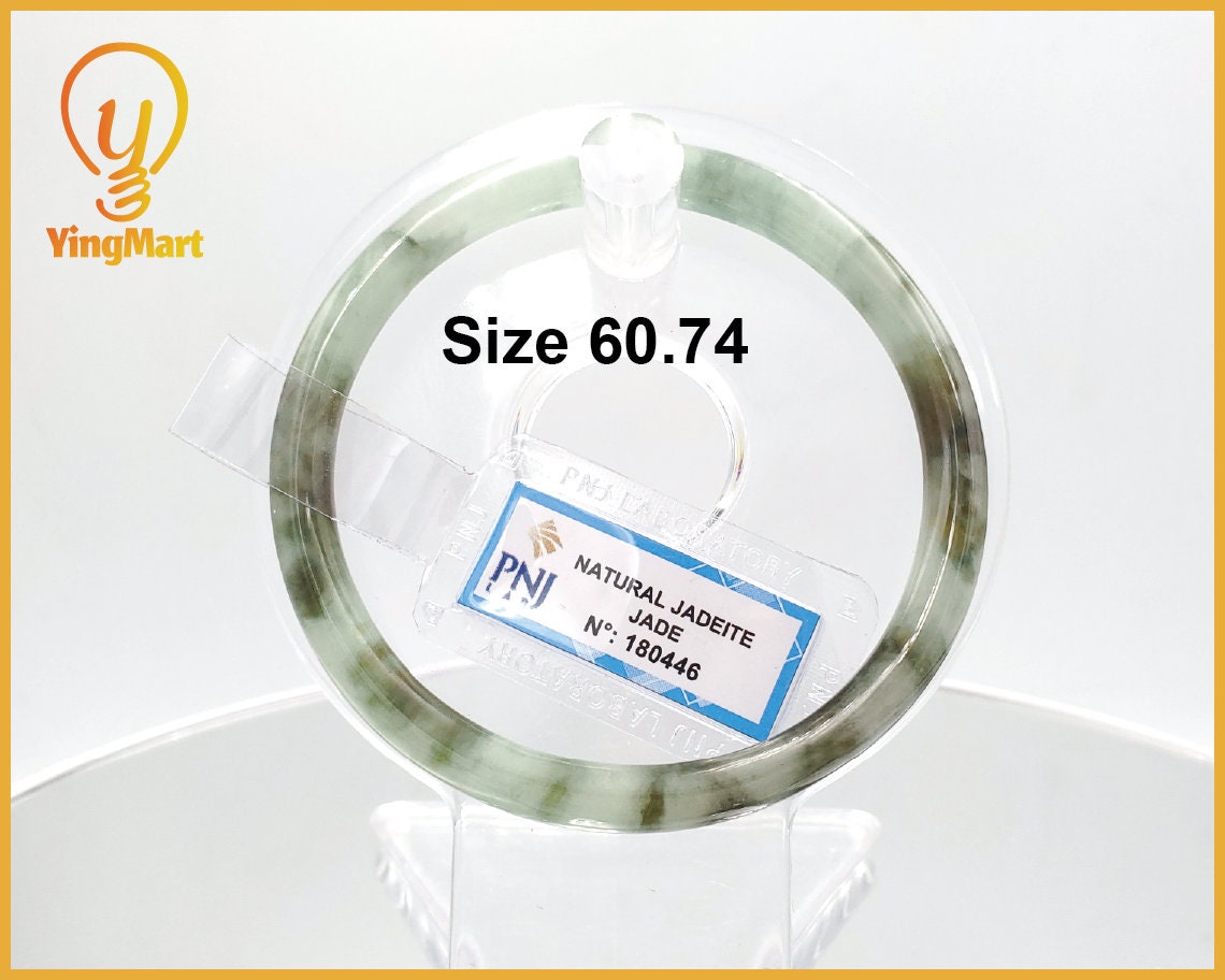 Yingmart 60mm PNJ180446 Certified Natural Light green, grey white, black brown spots jadeite jade bangle, Real Gemstone Bracelet,Vintage