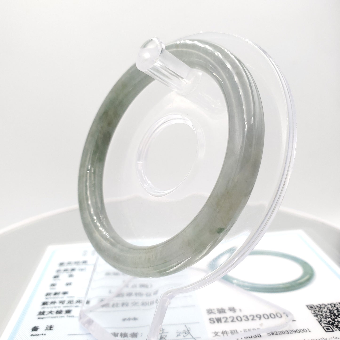 Yingmart 53mm Certified Grade A Jade color Grey Semi-Translucent Jadeite Jade bangle bracelet, Real Gemstone, Accessories