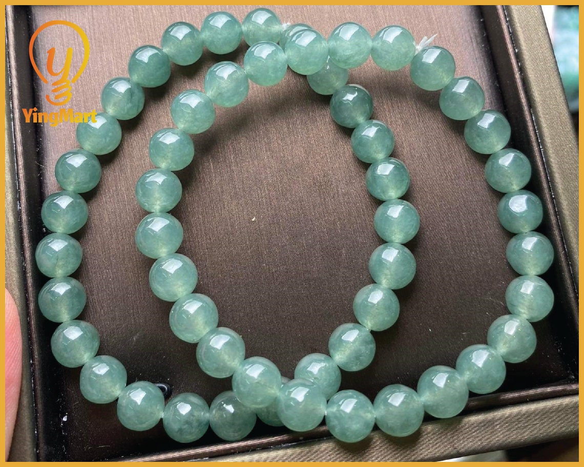 Yingmart Icy BRJG04 Transparent Light Green Burmese Authentic Genuine Natural Jadeite Jade Bracelet 7.5mm, Vintage Jewelry, natural jade