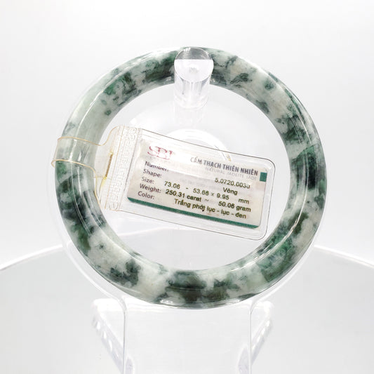 Yingmart 53mm Greenish White, Green To Black  Genuine Type A Jadeite Bangle,Burmese Myanmar Gemstones,Real Gemstone Bangle,Vintage Jewelry
