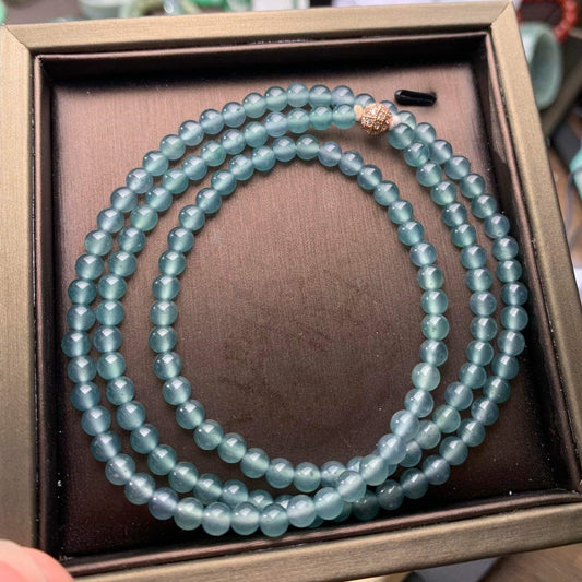 Yingmart Luxury VIP Super High Icy Sky Blue Jadeite Jade Bracelet Necklace Chain Authentic Genuine Natural Type A,Vintage Jewelry, real jade