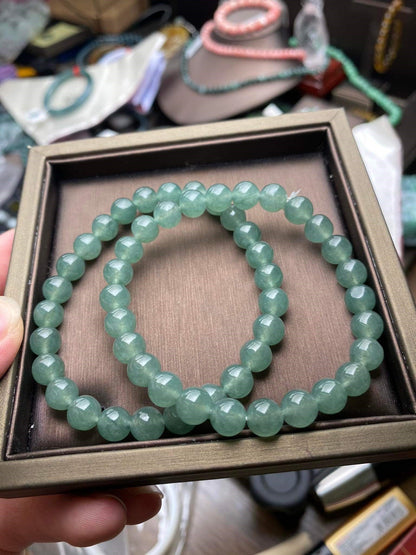 Yingmart Icy BRJG04 Transparent Light Green Burmese Authentic Genuine Natural Jadeite Jade Bracelet 7.5mm, Vintage Jewelry, natural jade