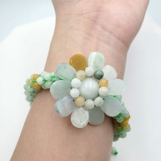 Yingmart vintage flower burmese type a jadeite jade strain, bracelet  ,real gemstone, vintage jewelry,accessories