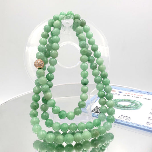 Yingmart SZ22074503 Juicy Apple Green Burmese Type A Jadeite Jade Strain Necklace or Bracelet,Real Gemstone, Vintage Jewelry,Accessories