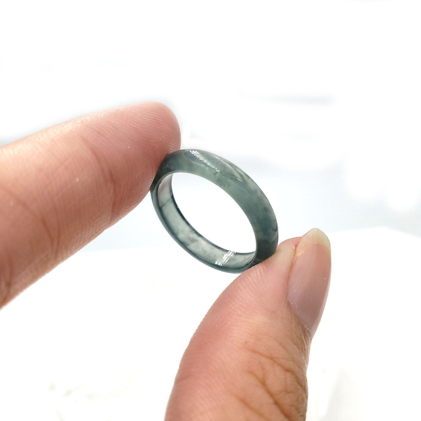 Yingmart 15-18mm Vip Icy Blue Thin Ring, 100% Natural Green Jade Ring, Real Gemstone Ring, Vintage Jewelry