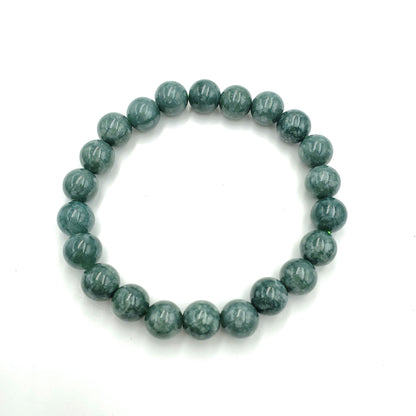 Yingmart BRJG06 Genuine Dark Green Floating White Spot Myanmar Jade A Jadeite, Burmese Myanmar Gemstones,Real Gemstone Bracelet
