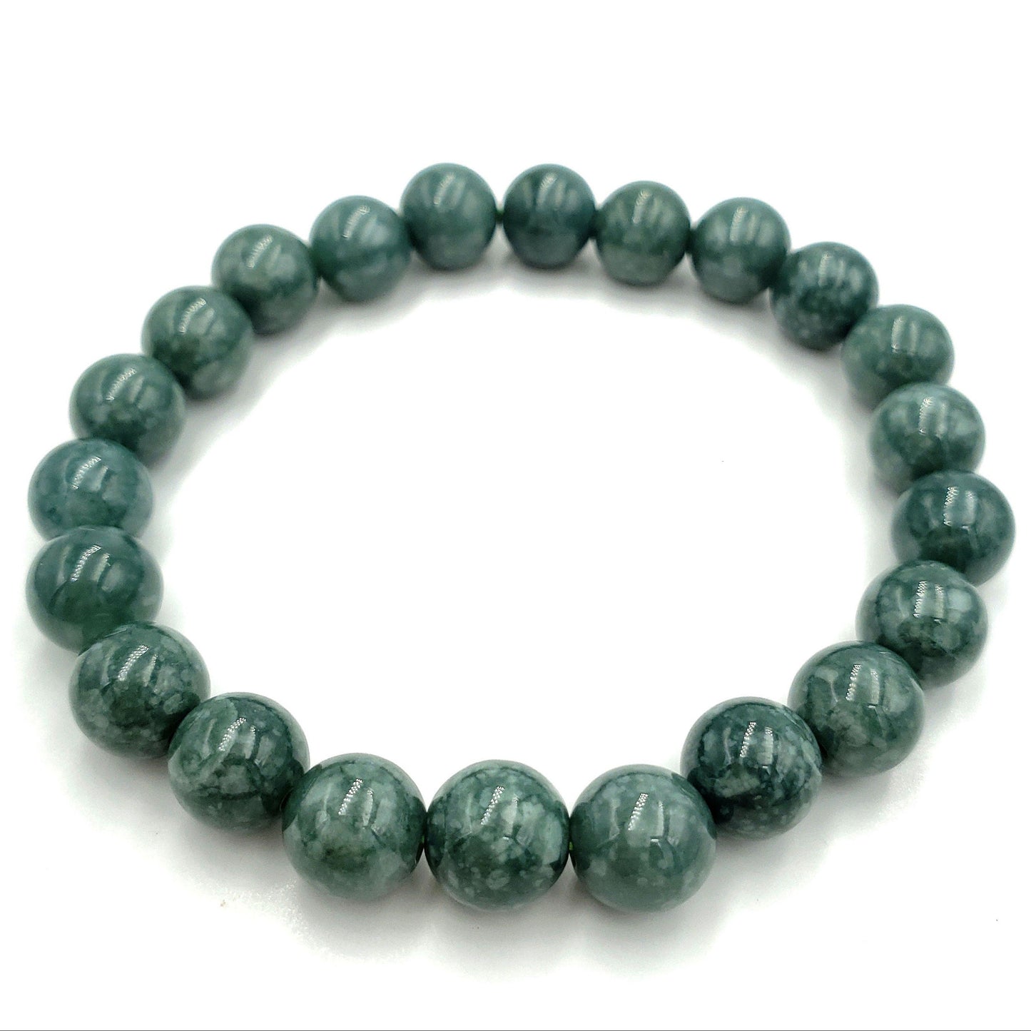 Yingmart BRJG06 Genuine Dark Green Floating White Spot Myanmar Jade A Jadeite, Burmese Myanmar Gemstones,Real Gemstone Bracelet