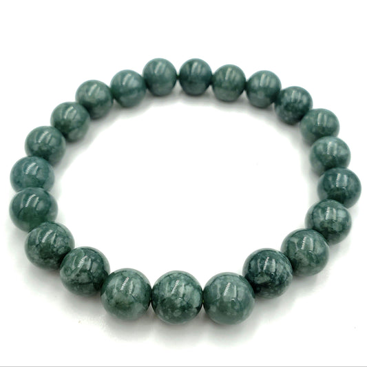 Yingmart BRJG06 Genuine Dark Green Floating White Spot Myanmar Jade A Jadeite, Burmese Myanmar Gemstones,Real Gemstone Bracelet