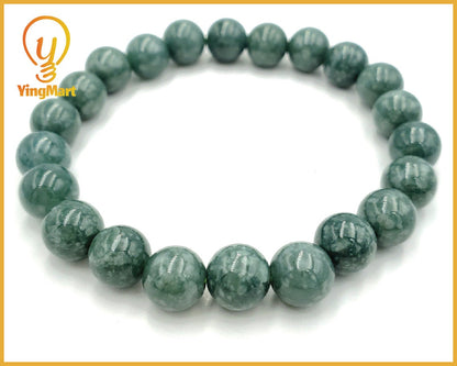 Yingmart BRJG06 Genuine Dark Green Floating White Spot Myanmar Jade A Jadeite, Burmese Myanmar Gemstones,Real Gemstone Bracelet