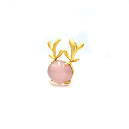 Genuine Pink Chalcedony pendant Shape  Reindeer Real Gemstone pendant, Vintage Jewelry, Gift For Her