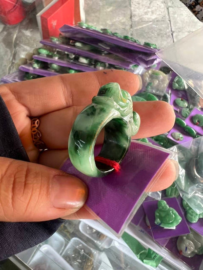 Yingmart 100% Natural Green Men Jade Ring, Real Gemstone Ring, Vintage Jewelry