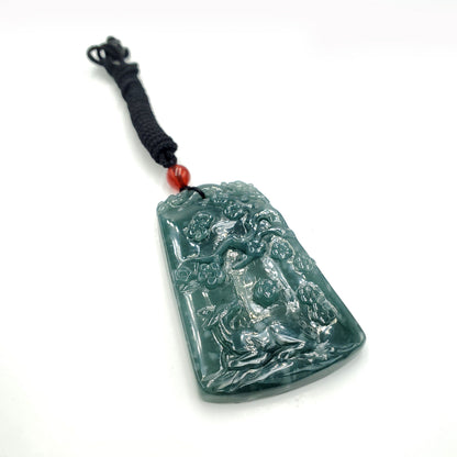Yingmart Dark Blue natural Jade stone Charm Carved Pendant Necklace,  Jade Keychain,Good Luck Keychain, Protection, Good Fortune Keychain