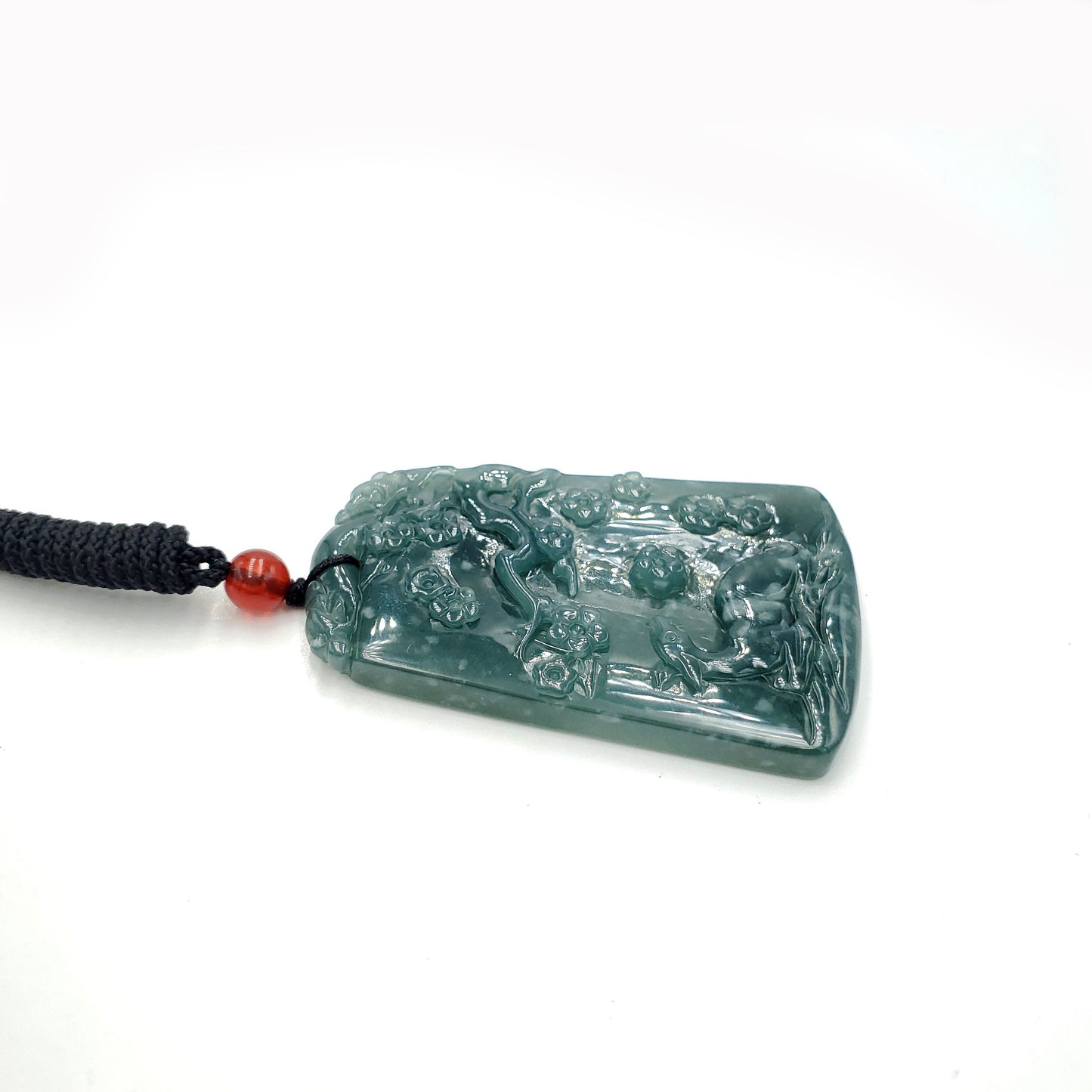 Yingmart Dark Blue natural Jade stone Charm Carved Pendant Necklace,  Jade Keychain,Good Luck Keychain, Protection, Good Fortune Keychain