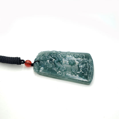 Yingmart Dark Blue natural Jade stone Charm Carved Pendant Necklace,  Jade Keychain,Good Luck Keychain, Protection, Good Fortune Keychain