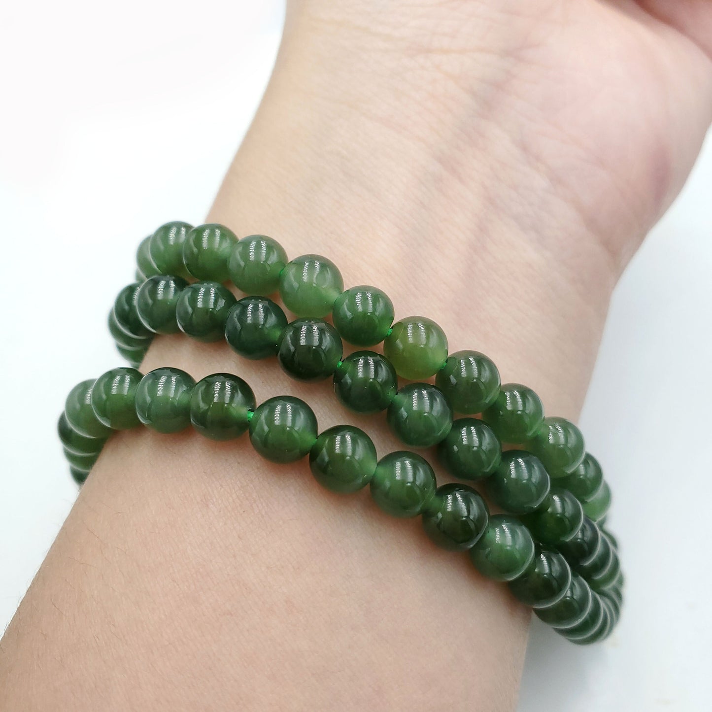 Yingmart  Natural Nephrite Jade stone bracelet necklace , Untreated Black bead bracelet, Vintage Jewelry