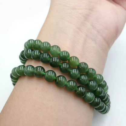 Yingmart  Natural Nephrite Jade stone bracelet necklace , Untreated Black bead bracelet, Vintage Jewelry