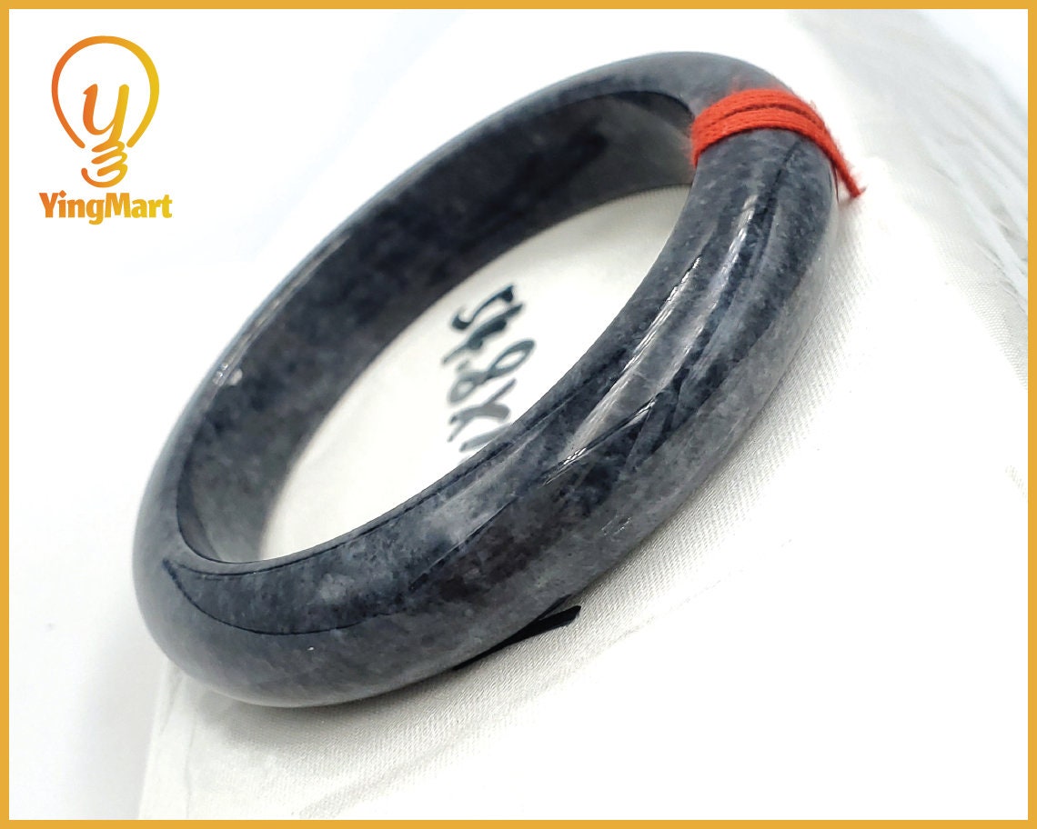 Yingmart   54mm Genuine Black Floating White Spot Myanmar Jade A Jadeite Jade Bangle, Real Gemstone Bangle, Vintage Jewelry, natural jade