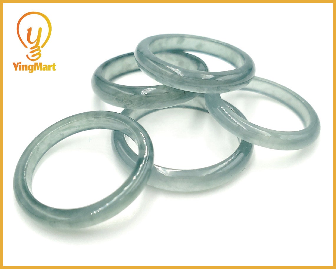 Yingmart 15-18mm Vip Icy Blue Thin Ring, 100% Natural Green Jade Ring, Real Gemstone Ring, Vintage Jewelry