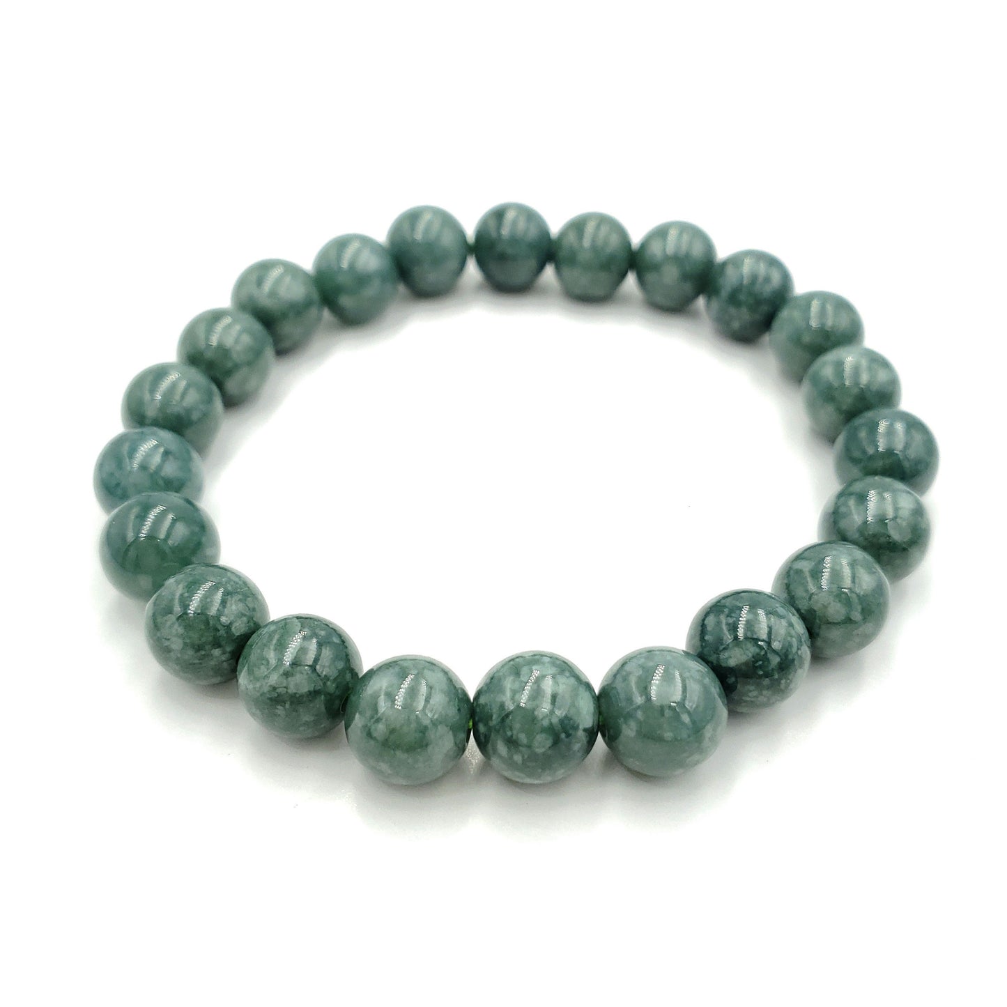 Yingmart BRJG06 Genuine Dark Green Floating White Spot Myanmar Jade A Jadeite, Burmese Myanmar Gemstones,Real Gemstone Bracelet