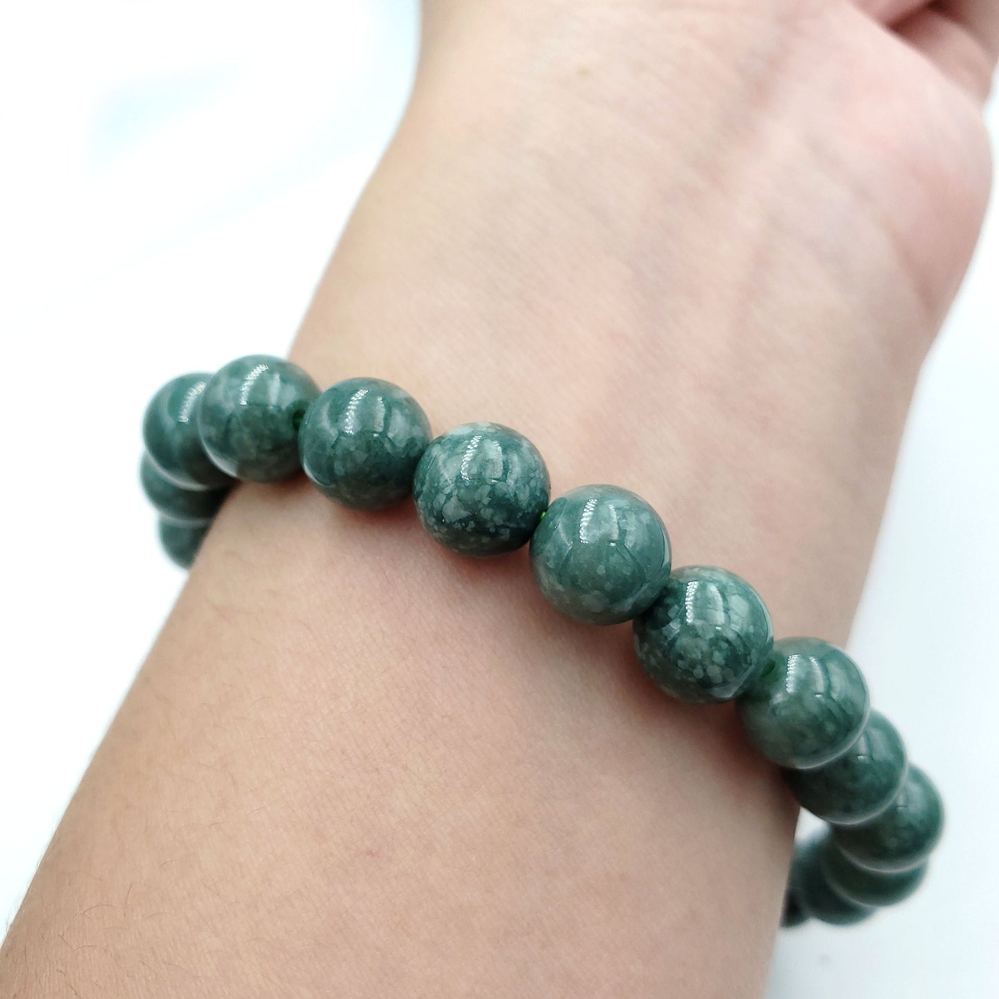 Yingmart BRJG06 Genuine Dark Green Floating White Spot Myanmar Jade A Jadeite, Burmese Myanmar Gemstones,Real Gemstone Bracelet