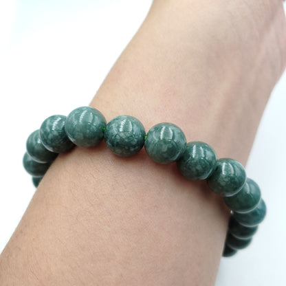 Yingmart BRJG06 Genuine Dark Green Floating White Spot Myanmar Jade A Jadeite, Burmese Myanmar Gemstones,Real Gemstone Bracelet