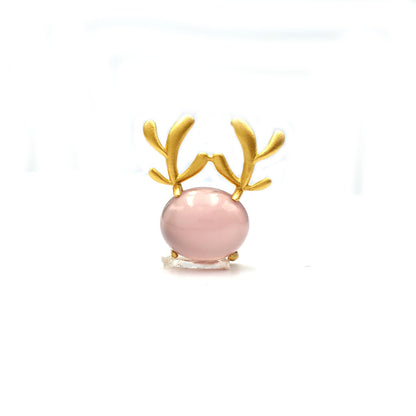 Genuine Pink Chalcedony pendant Shape  Reindeer Real Gemstone pendant, Vintage Jewelry, Gift For Her