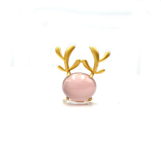 Genuine Pink Chalcedony pendant Shape  Reindeer Real Gemstone pendant, Vintage Jewelry, Gift For Her