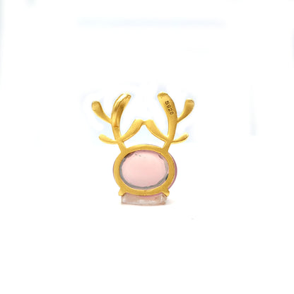 Genuine Pink Chalcedony pendant Shape  Reindeer Real Gemstone pendant, Vintage Jewelry, Gift For Her