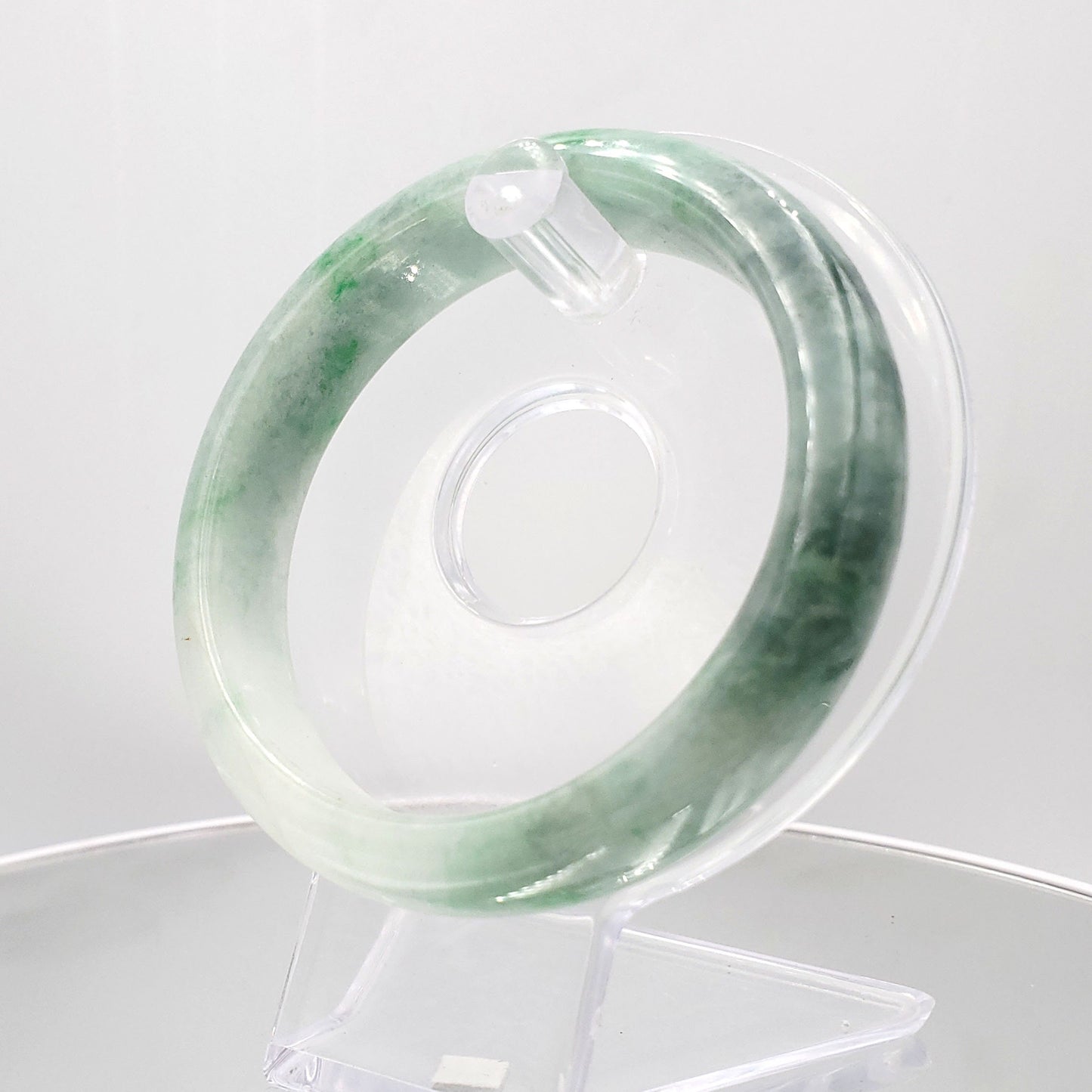 Yingmart 59mm Genuine Burmese Jade A Light Green with Green spot Jaideite Bangle Bracelet,jade jewelry, Real Gemstone, Accessories