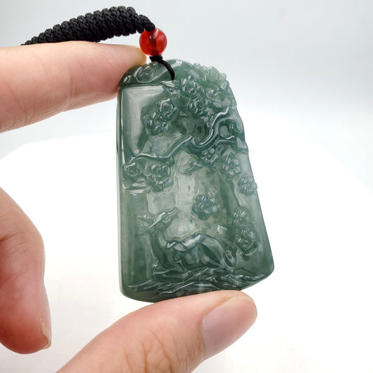 Yingmart Dark Blue natural Jade stone Charm Carved Pendant Necklace,  Jade Keychain,Good Luck Keychain, Protection, Good Fortune Keychain