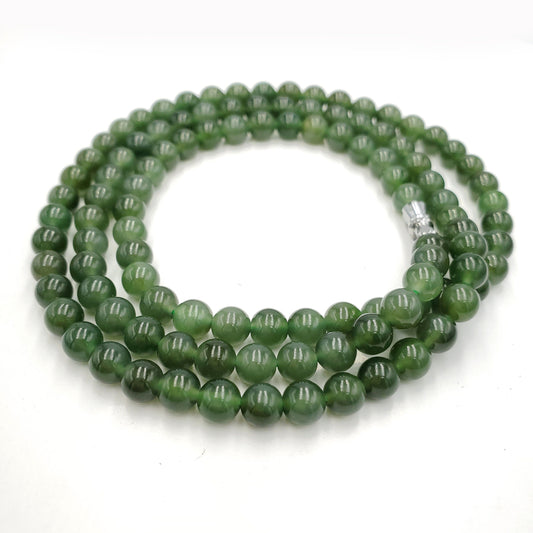 Yingmart  Natural Nephrite Jade stone bracelet necklace , Untreated Black bead bracelet, Vintage Jewelry