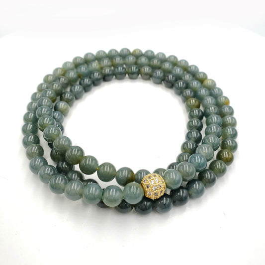 Yingmart Blue with yellow Jadeite Jade Bracelet Necklace Chain Authentic Genuine Natural Type A,Vintage Jewelry, real jade, Vintage Jewelry