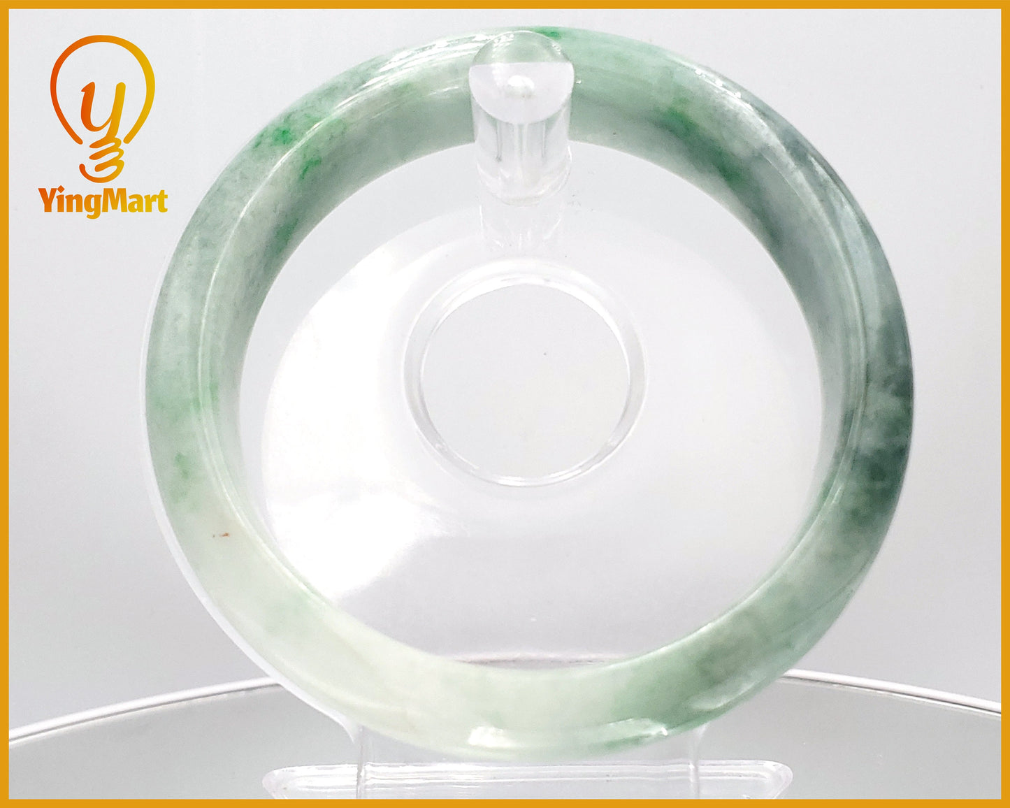 Yingmart 59mm Genuine Burmese Jade A Light Green with Green spot Jaideite Bangle Bracelet,jade jewelry, Real Gemstone, Accessories