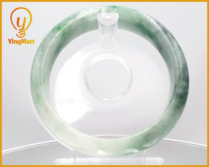 Yingmart 59mm Genuine Burmese Jade A Light Green with Green spot Jaideite Bangle Bracelet,jade jewelry, Real Gemstone, Accessories