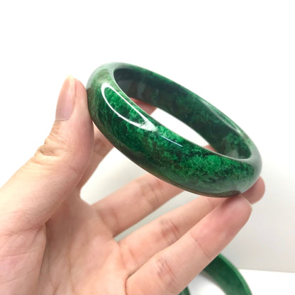 Jadeite Jade Bangle Bracelet with Dark Green Spots 48-62mm Light Green | Genuine Gemstone Jewelry, Perfect Christmas/New Year Gift