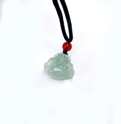 Yingmart Light Green Smiling Buddha Natural Jade Stone Charm Carved Pendant Necklace,Good Luck Keychain, Protection, Good Fortune Keychain