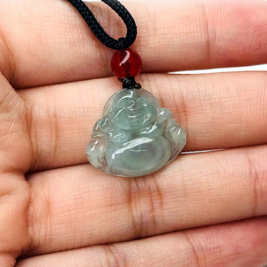 Yingmart Light Green Smiling Buddha Natural Jade Stone Charm Carved Pendant Necklace,Good Luck Keychain, Protection, Good Fortune Keychain
