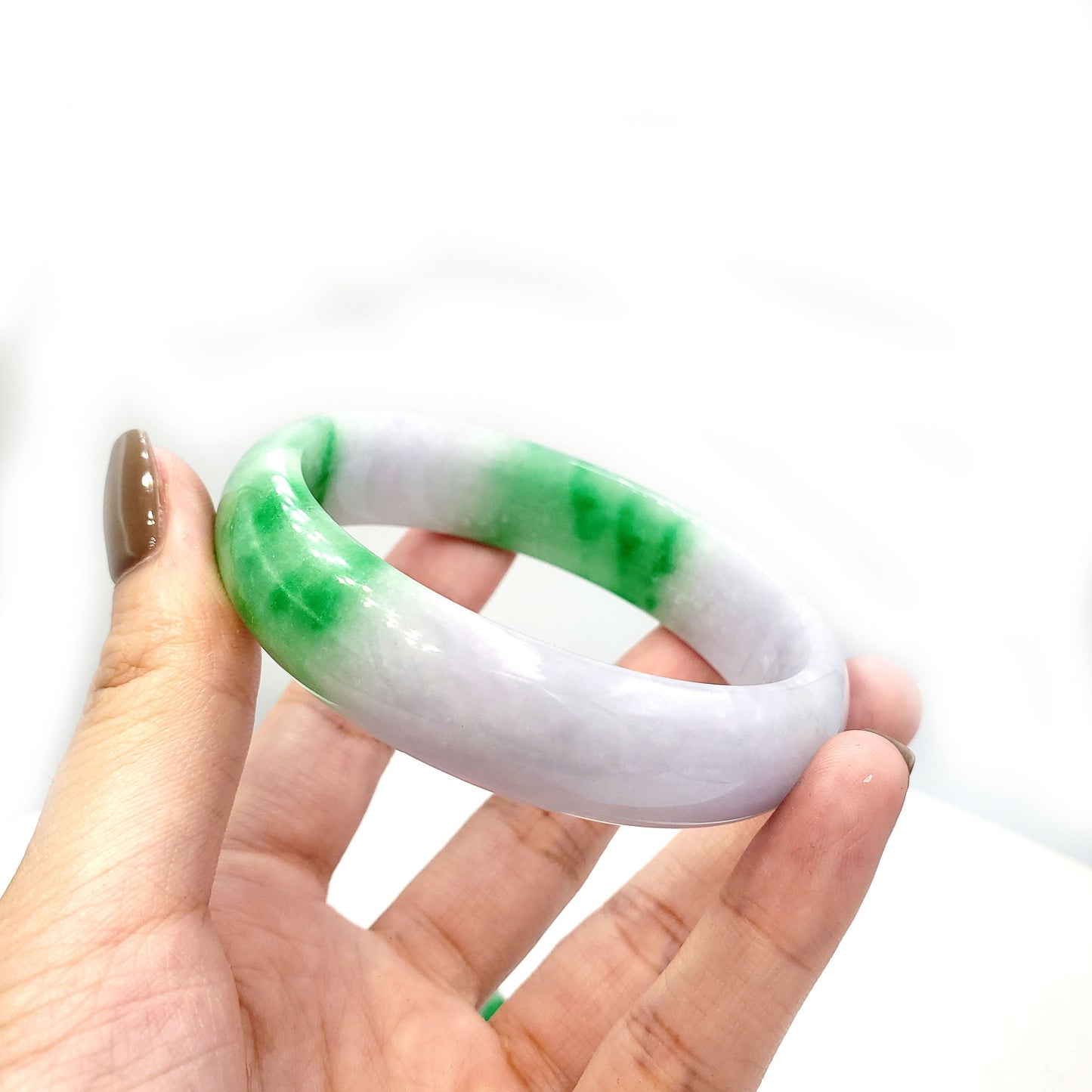 Yingmart 48 to 65mm Light Green, White Purple  jadeite Bracelet Bangle Natural Jade , Vintage Jewelry, Real Gemstone Bracelet, Gift for her