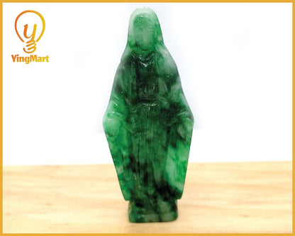 Yingmart PJG06 Green Natural Jade Stone Carved Statue of Blessed Mother Jadeite, Protection, Good Luck