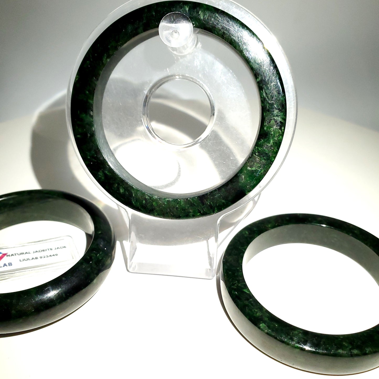 Yingmart Genuine Dark Green Black Spot Natural Jadeite Jade Bangles, Real Gemstone Bracelet, Vintage Jewelry, Gift for her