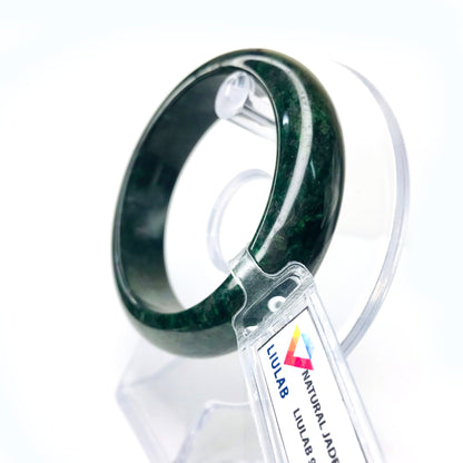 Yingmart Genuine Dark Green Black Spot Natural Jadeite Jade Bangles, Real Gemstone Bracelet, Vintage Jewelry, Gift for her