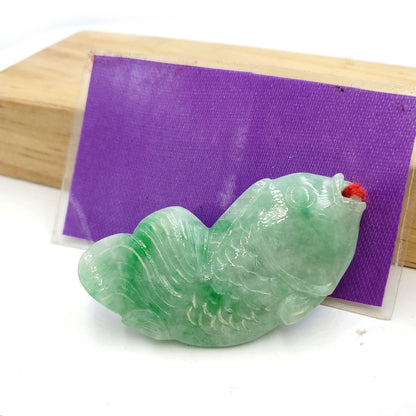 Yingmart Green natural Jade stone Charm carved Fish Pendant Necklace, Good Luck Pendant, Protection