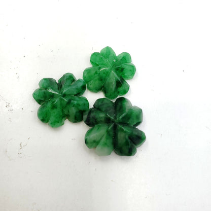 Yingmart Pairs of Green natural Jade stone Charm carved FOUR-LEAF CLOVER Pendant Necklace, Earring Good Luck Pendant, Protection