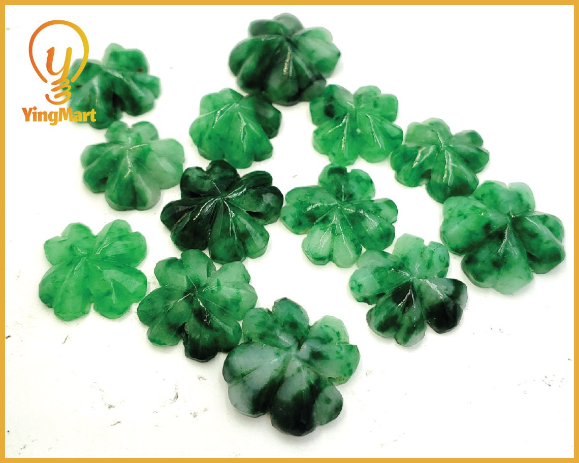 Yingmart Pairs of Green natural Jade stone Charm carved FOUR-LEAF CLOVER Pendant Necklace, Earring Good Luck Pendant, Protection