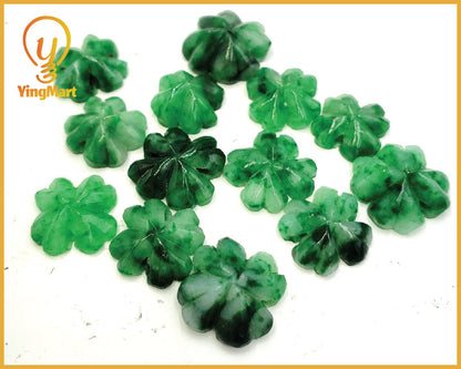 Yingmart Pairs of Green natural Jade stone Charm carved FOUR-LEAF CLOVER Pendant Necklace, Earring Good Luck Pendant, Protection